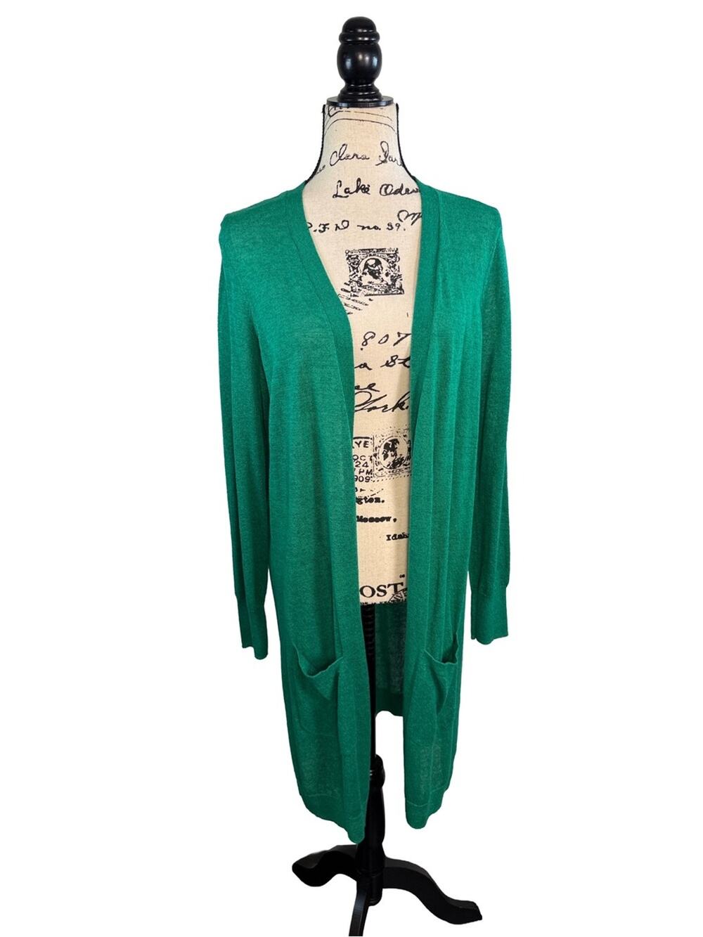 Halogen Green Open-Front Women's Long Cardigan Sweater size Large